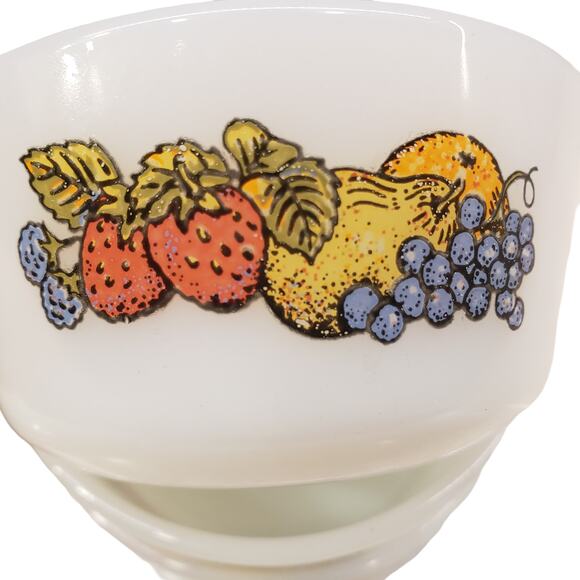 Vintage Anchor Hocking Fire King 6oz White Custard Cup Bounty Fruit Pattern #434 - Picture 10 of 14